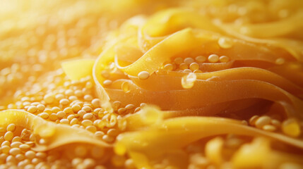 Hyper-realistic close-up of pasta with lentils, detailed textures, finest quality