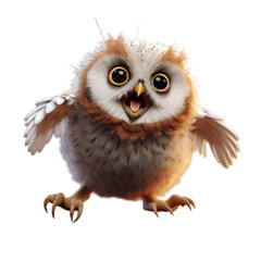 Fototapeta premium A cute, cartoon-like owl with big eyes and open beak, looking cheerful.