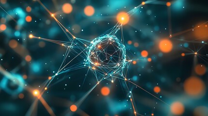 Multi-layered neural network representation with data nodes and algorithmic pathways in a futuristic space