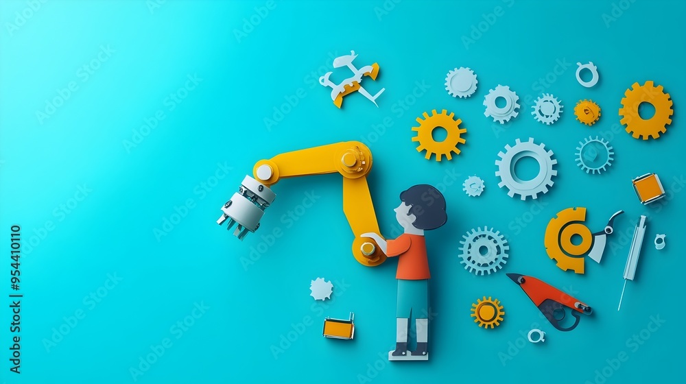 Aufkleber automated engineering innovations in minimalist paper cut style