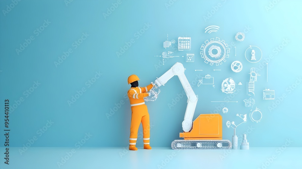 Poster Automated Engineering Symbolized by Paper Cut Robotic Arm