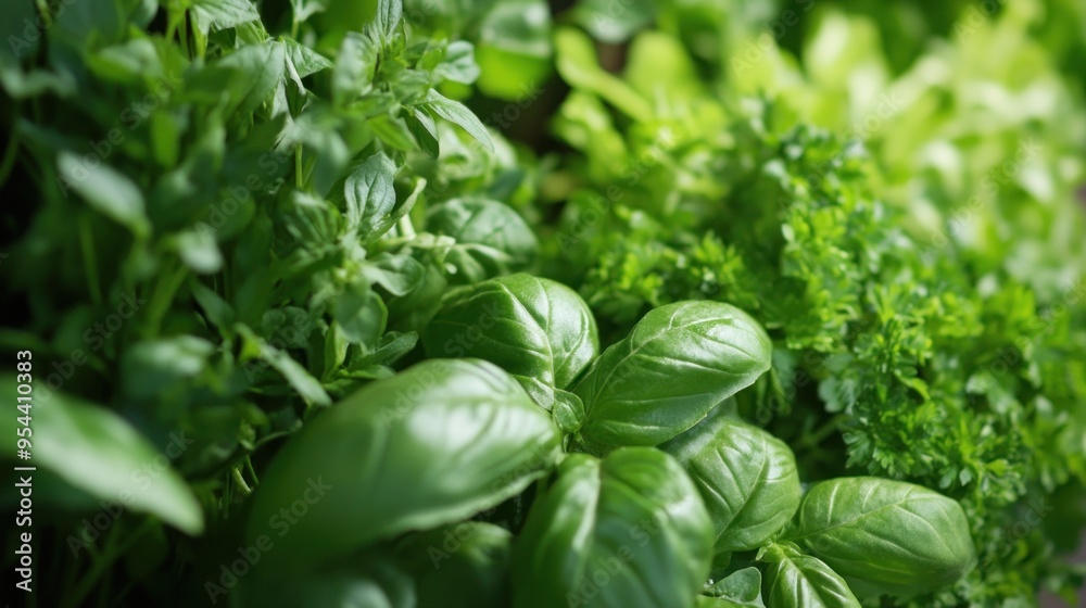 Wall mural Vibrant Green Herbs in a Garden