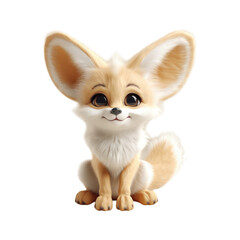 A cute, cartoon-style fennec fox sits with a big smile and large ears.