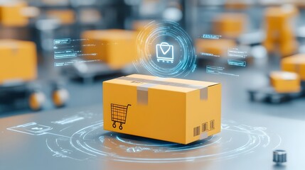 Barcode Scanner and Package in Paper Cut Art Symbolizing Order Processing