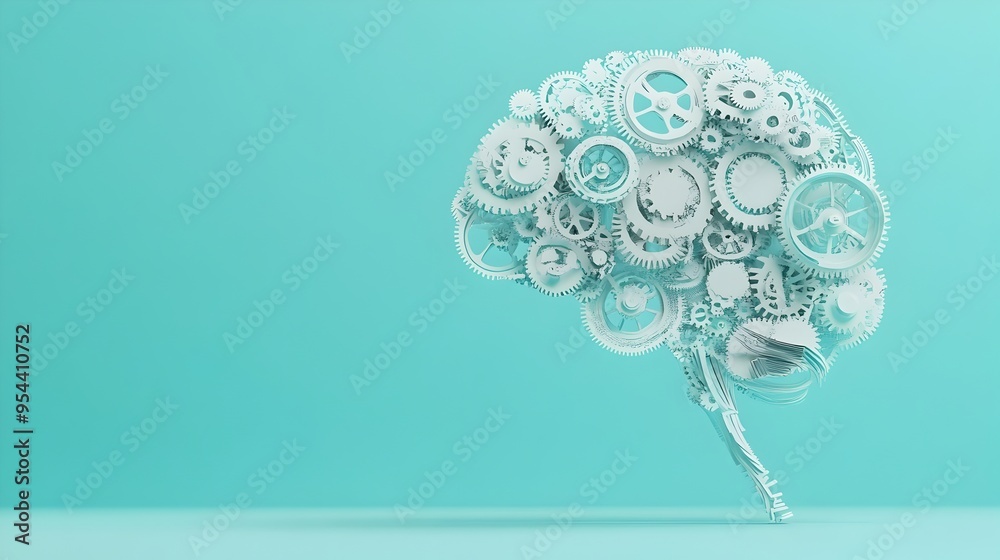 Poster brain gears in paper cut art symbolizing mental health and cognition