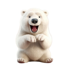 Obraz premium A cute, cartoon-style polar bear with a big smile sitting on its hind legs.