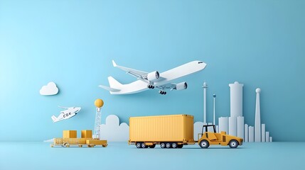 Cargo Plane Loading International Goods in Paper Cut Minimalist Style