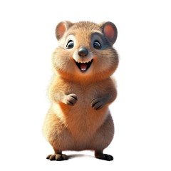 Obraz premium A cute, cartoon-style quokka with a big smile, standing on its hind legs.