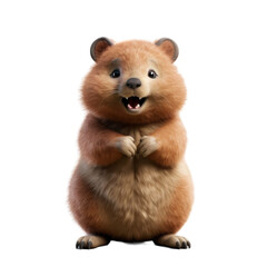 Obraz premium A cute, cartoon-style quokka with a big smile, standing upright and looking at the camera.