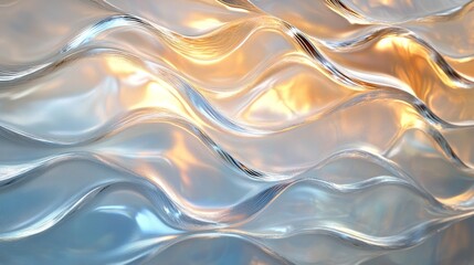 Obraz premium Abstract Wavy Pattern of White and Gold, Light Reflecting
