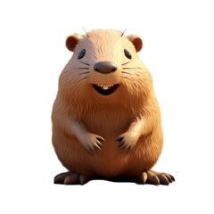Obraz premium A cute, cartoon-style, brown rodent with a big smile, standing on its hind legs.