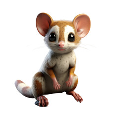 Obraz premium A cute, cartoon-style, white and brown mouse with large ears, small pink paws, and a gentle expression, sitting on a black background.