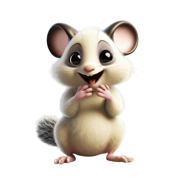 recommend clip art: A cute, cartoon-style, white gerbil with big eyes, a pink nose, and a fluffy tail, is smiling happily.