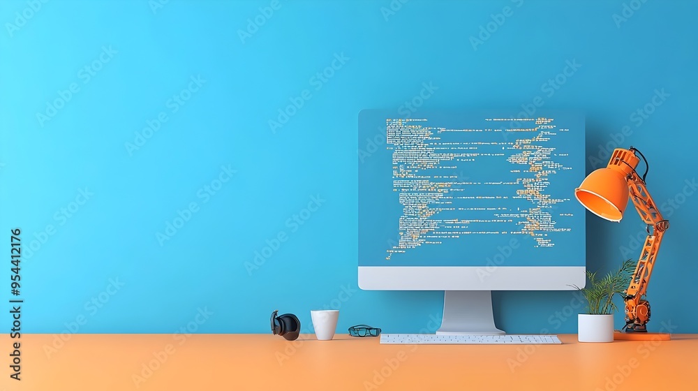Poster Computer Screen with Code in Paper Cut Style Symbolizing Software Engineering