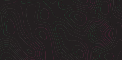 Abstract black colorful gradient Topographic line map pattern background. Contour elevation topographic and textured Background Modern design with black background with topographic wavy Patte.	
