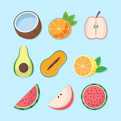 set of flat fruits illustration collection