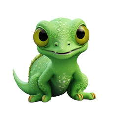 Obraz premium A cute, green cartoon lizard with big, yellow eyes and a friendly smile.