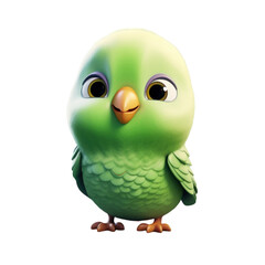A cute, green, cartoon bird with big eyes, a small beak, and tiny legs.
