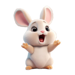 Fototapeta premium A cute, white rabbit with big ears and eyes, sitting with its paws outstretched, smiling brightly.