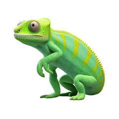Obraz premium A green chameleon with yellow stripes is sitting on a black background.
