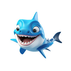 A happy blue cartoon shark with white teeth and a big smile.