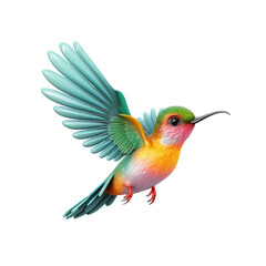 Obraz premium A vibrant hummingbird with iridescent feathers in flight, against a black background.