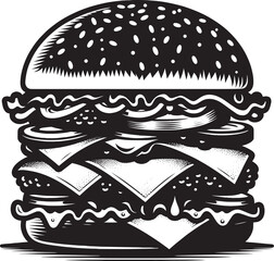 Delicious burger silhouette vector illustration isolated on a white background