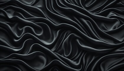 Obraz premium Black fabric draped in a series of smooth, flowing, and wavy patterns, creating a visually appealing abstract design