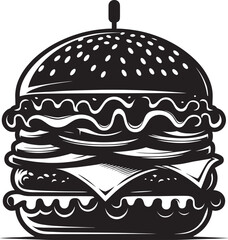Delicious burger silhouette vector illustration isolated on a white background