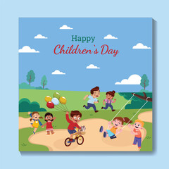 Obraz premium World children's day background. Happy International Children's Day design. Children's Day celebration. Template for Poster, Banner, Flyer, Greeting Card, Post. 