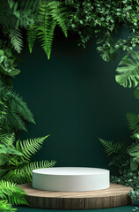 White Mock-Up Podium with Ferns in the Background for a Stylish and Nature-Inspired Look