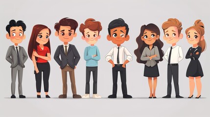 Obraz premium Stunning Cartoon Characters and Business People Elements: A Dynamic and Colorful Visual Ensemble. Showcasing Creativity and Professionalism.