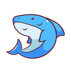 Cute Shark Cartoon Vector. Adorable And Kawaii Underwater Animals Concept Design. Maskot, Icon and Logo. Isolated White Background. 