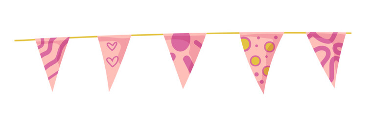 Bunting garland doodle. Doodle birthday garland of flags. Festival or Christmas party bunting border decoration