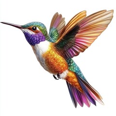 Obraz premium Hummingbird in Flight: A kaleidoscope of vibrant colors, this illustration captures the essence of a hummingbird in flight, showcasing its iridescent plumage and delicate features. 