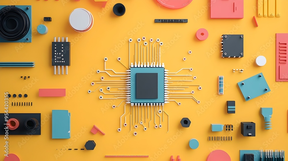 Aufkleber intricate circuit board microchip in artful paper cut design
