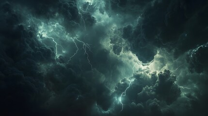 Dramatic dark blue sky with swirling clouds and lightning streaks, perfect for a stormy night backdrop