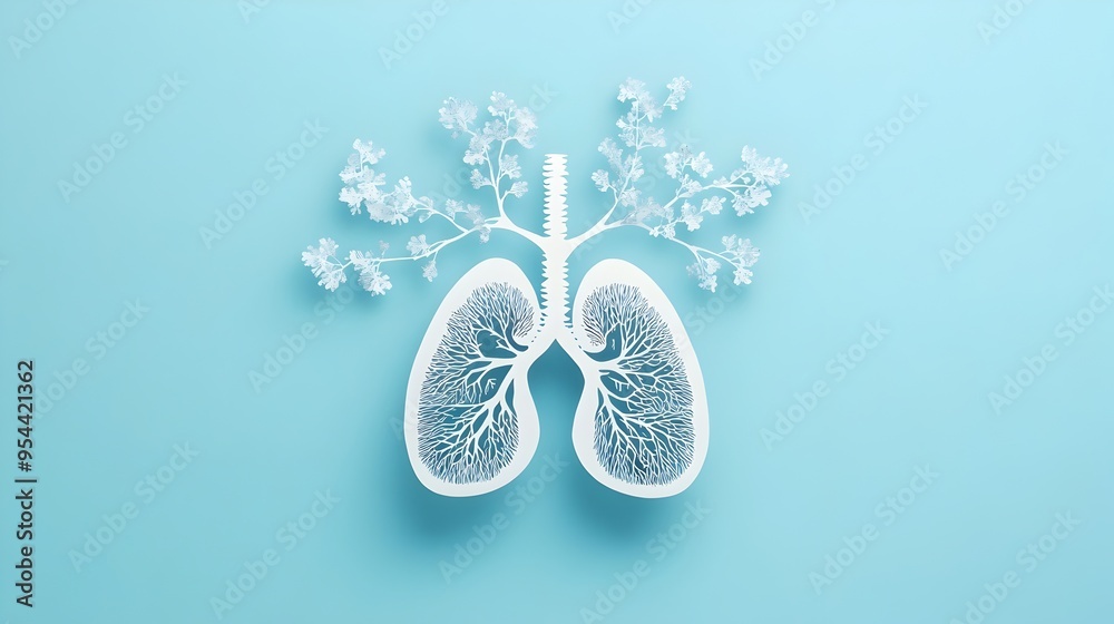 Poster lungs with tree branches symbolizing respiratory health in paper cut