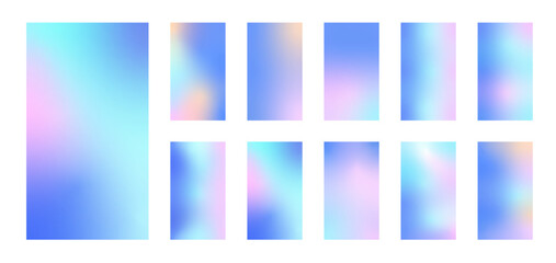 Fototapeta premium Set winter holographic gradient. Pastel Christmas background, modern winter blue gradient vector design