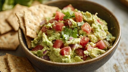 Bowl of Guacamole with Tomatoes, Onions, and Cilantro