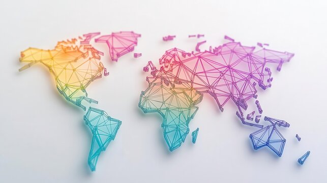 A colorful network map with global telecommunication lines, telecommunication, network map, global