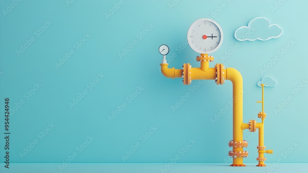 Poster paper cut pipeline with valve representing industrial engineering concept