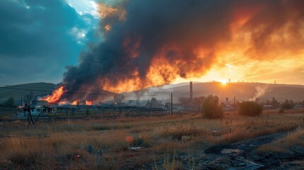 Obraz premium Toxic Gas Leak: An unintentional release of toxic gases into the environment, resulting in immediate health dangers and prolonged environmental impact. 