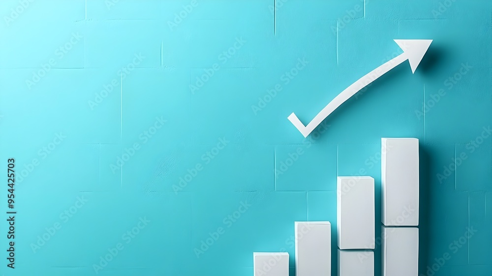 Poster papercut style bar graph with upward arrow depicting business growth