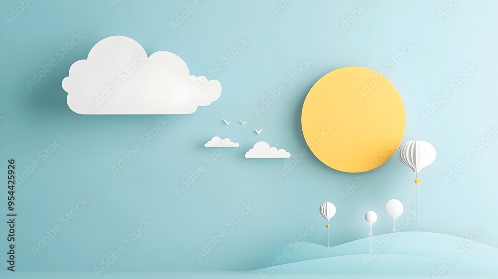 Poster partially covered sun in paper cut style symbolizing partly cloudy weather