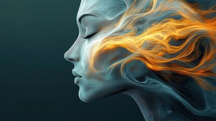 A captivating blend of beauty and mystique, showcasing flowing flames intertwined with a serene profile.