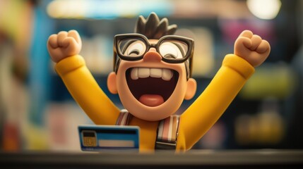 Enthusiastic Digital Character Celebrating With Excitement