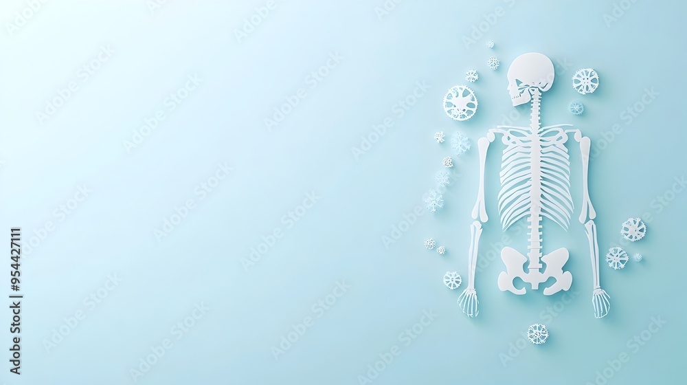 Poster radiology paper cut style x ray image with bones representing healthcare technology