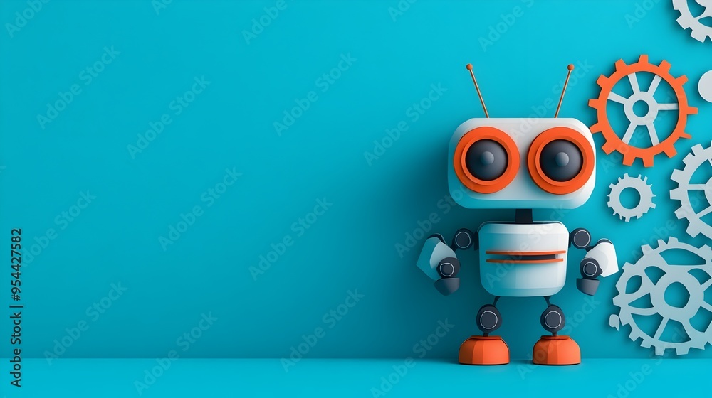 Poster Robotic Gears in Paper Cut Style Representing Automation Engineering