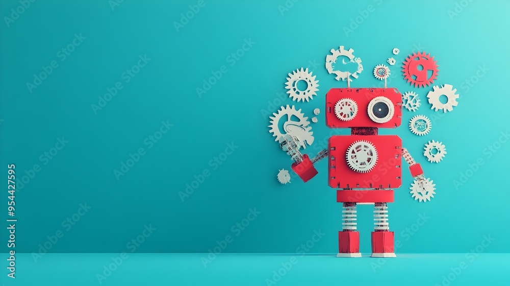 Poster Robotic Gears Representing Automation Engineering in Paper Cut Aesthetic